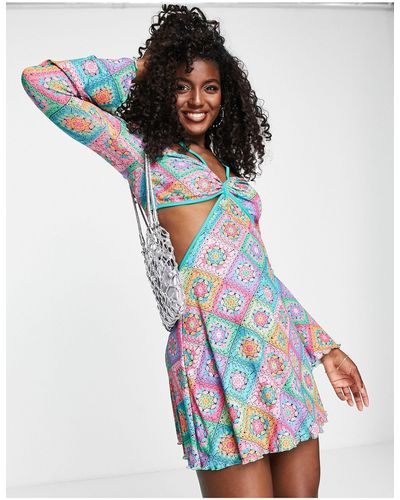 Miss Selfridge Vestido con estampado estilo croché - Multicolor