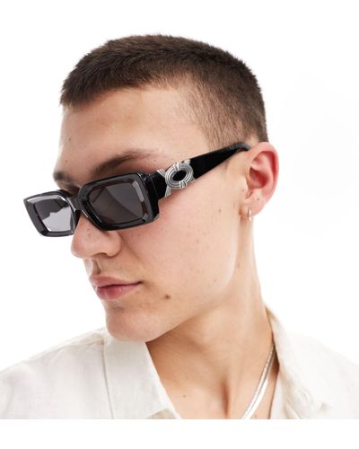 ASOS 90's Chunky Rectangle Sunglasses With Bevel Edge And Detail - Black