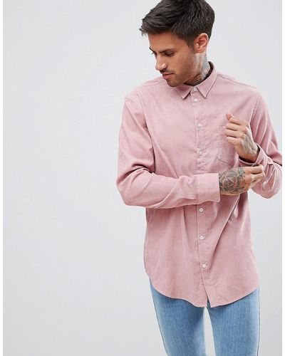 Boohoo Corduroy Shirt In Dusty Pink