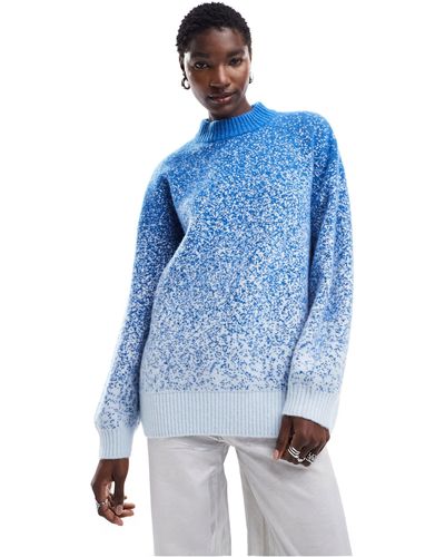 Monki Oversized Faded Print Knit Jumper - Blue