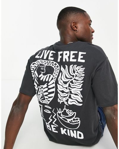 SELECTED Oversized T-shirt With Live Free Back Print - Black