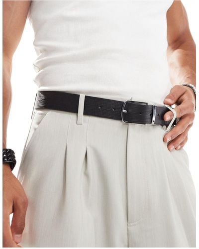 ASOS Reversible Leather Belt With Texture - White