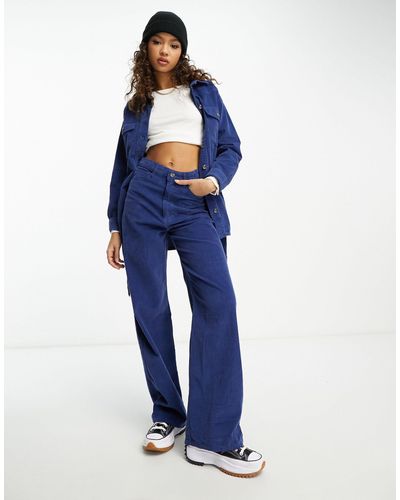 Pieces Cord High Waisted Wide Leg Pants Co-ord - Blue