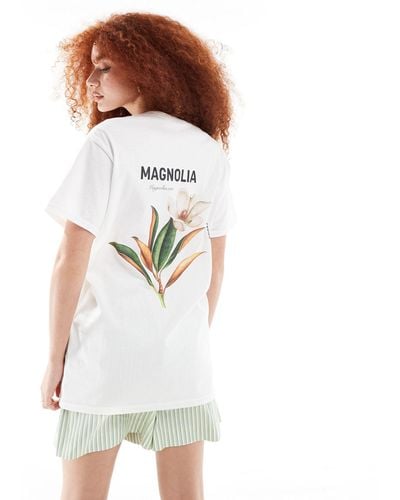 ASOS T-shirt oversize bianca con stampa di magnolia sul retro - Bianco