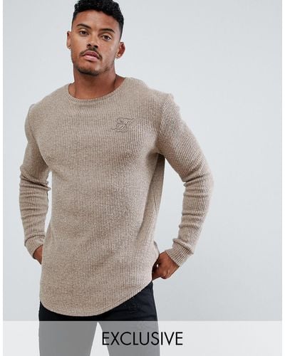 SIKSILK Curved Hem Jumper In Camel Exclusive To Asos - Natural