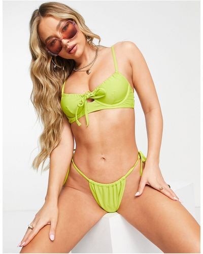 Missguided Mix & Match Underwired Bikini Top With Gathered Detail - Green