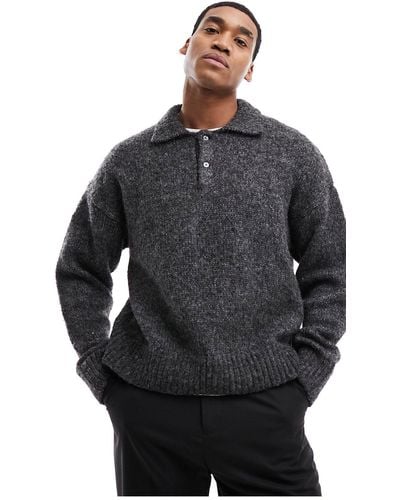 Weekday Bobby Relaxed Fit Wool Blend Knitted Polo - Black