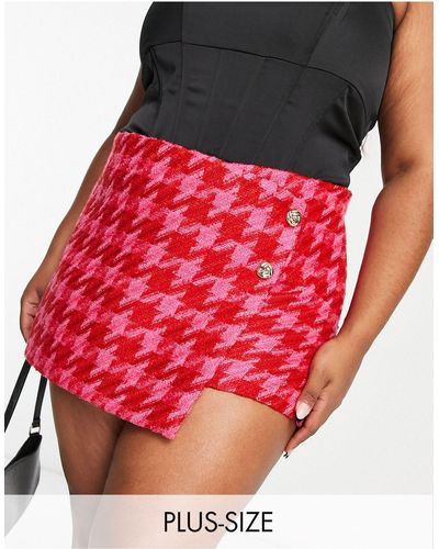 River Island Co-ord Dogtooth Boucle Skort - Red