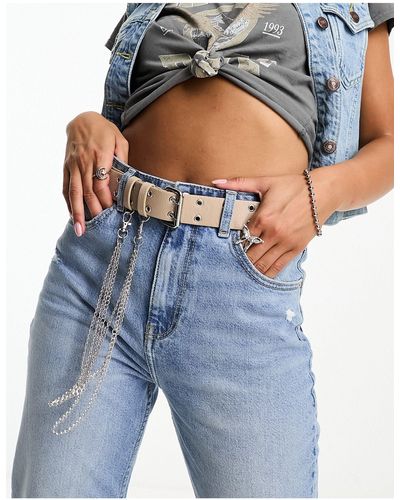 ASOS Cintura di jeans color pietra con occhielli e catenina - Multicolore