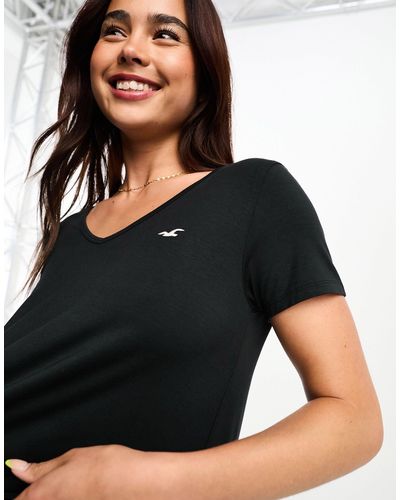 Hollister T-shirt col en v avec logo emblématique - Noir