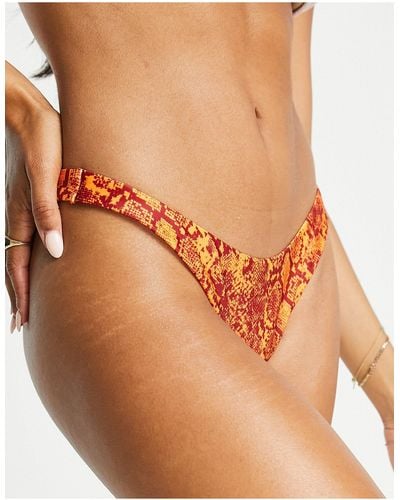 Weekday High Leg Snake Print Bikini Bottom - Orange