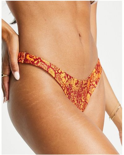 Weekday Hooguitgesneden Bikinibroekje Met Slangenprint - Oranje