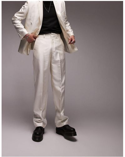 TOPMAN Pantaloni da abito a fondo ampio con pieghe bianchi - Grigio