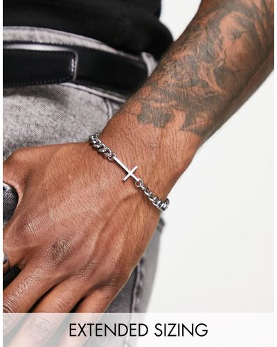 ASOS Bracelet étanche en acier inoxydable avec breloque croix - Noir