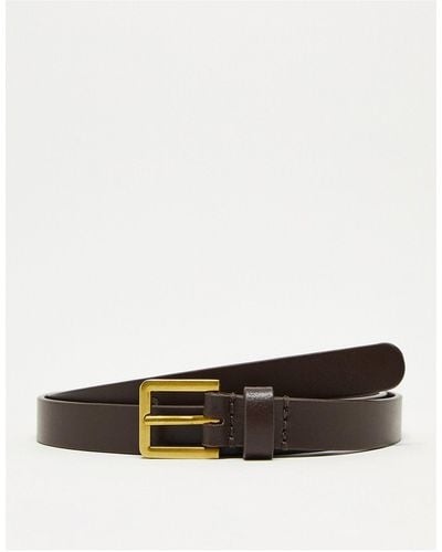 ASOS Smart Leather Skinny Belt With Gold Buckle - White