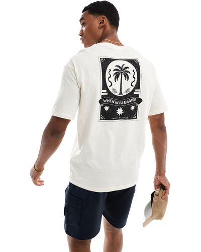SELECTED T-shirt oversize color crema con stampa di palma sulla schiena - Bianco
