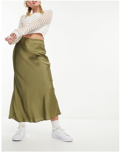 New Look Satin Bias Midi Skirt - White