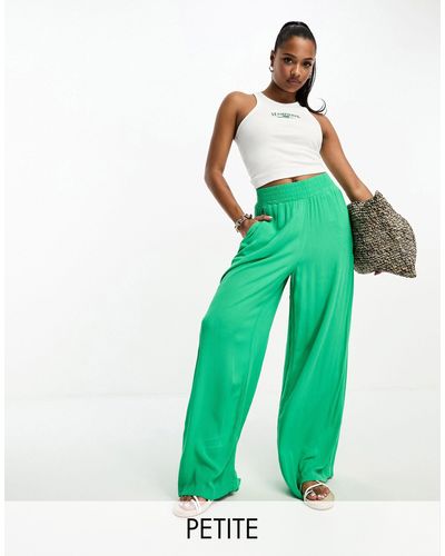 Vero Moda Shirred Waist Wide Leg Trouser - Green
