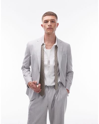 TOPMAN Slim Linen Suit Jacket - Grey