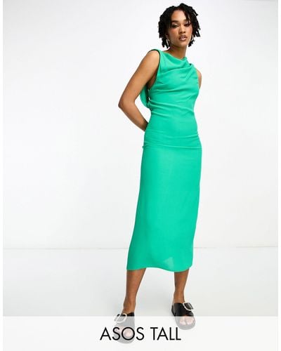 ASOS Asos Design Tall Sleeveless Cowl Neck Viscose Midaxi Dress With Tie Back Detail - Green
