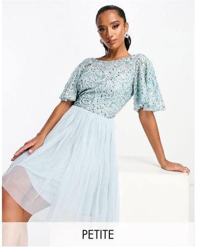 Beauut Petite Bridesmaid Embellished Mini Dress With Open Back Detail - Blue
