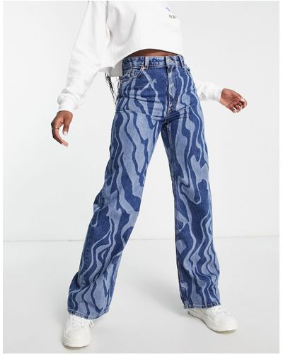 Monki Yoko - jeans con fondo ampio zebrato - Blu