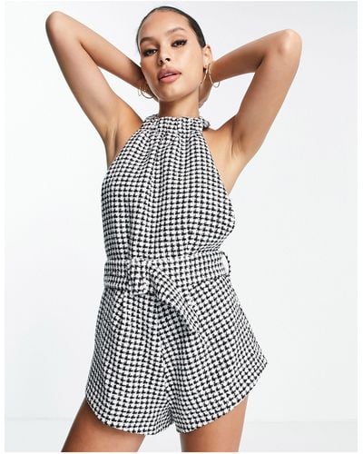 ASOS Houndstooth Halter Neck Tailored Playsuit - Multicolor