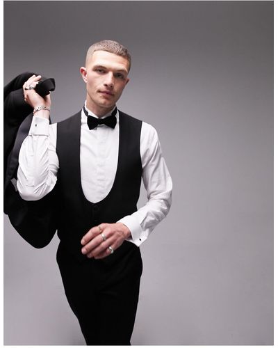 TOPMAN Tuxedo Slim Waistcoat - Black