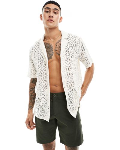 New Look Short Sleeved Lace Shirt - White