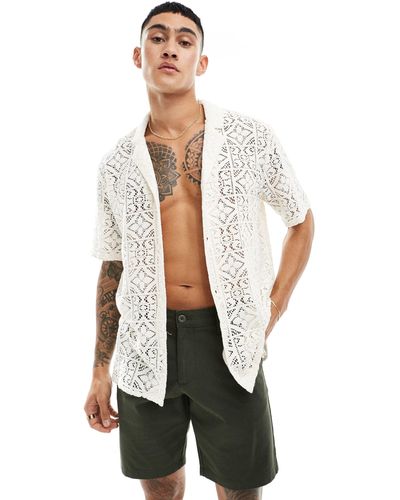 New Look – kurzärmliges hemd aus spitze - Weiß