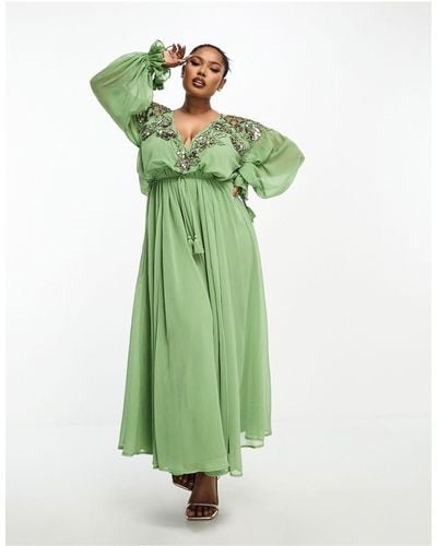 ASOS Asos Design Us Exclusive Curve Embellished Floral And Lattice Detail Midi Dress - Green