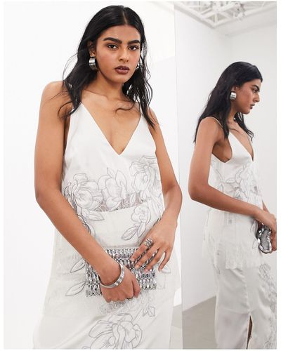 ASOS Embroidered Lace Panelled Longline Cami Top Co-ord - White