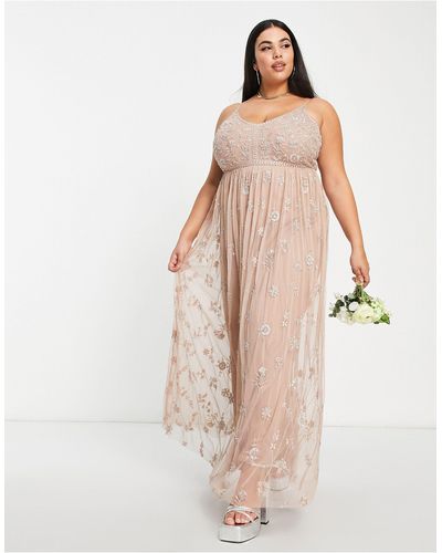 Beauut Plus Bridesmaid Delicate Embellished Maxi Dress With Tulle Skirt - Natural