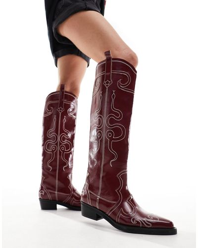 Public Desire Serpentine Western Boot With Embroidery - Red