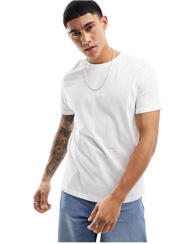 ASOS T-shirt girocollo bianca con maniche arrotolate - Nero