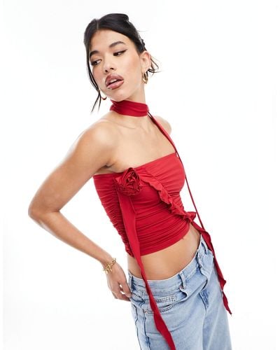 SIMMI Simmi Bandeau Corsage Top With Choker - Red