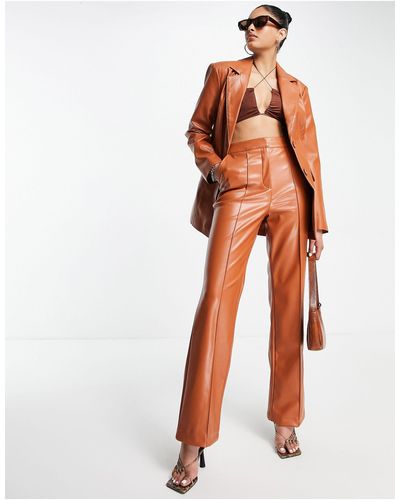 ASOS Leather Look Straight Trousers - Orange