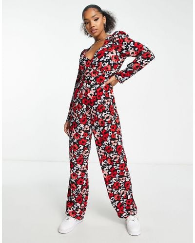 Monki Jumpsuit With Long Sleeves - Red