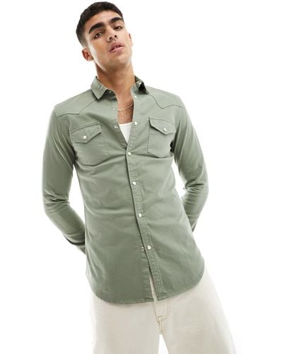 ASOS Skinny Fit Denim Western Overhemd - Groen