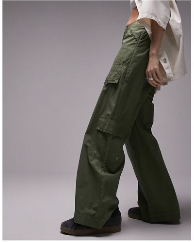 TOPSHOP Pantalon cargo taille basse style années 2000 avec œillets - kaki - Vert
