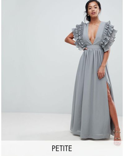 True Decadence Premium Plunge Front Maxi Dress With Shoulder Detail - Gray