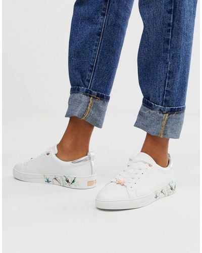 Ted Baker White Leather Floral Sole Sneakers