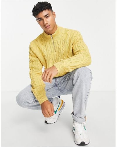 ASOS Cable Knit Half Zip Sweater - White