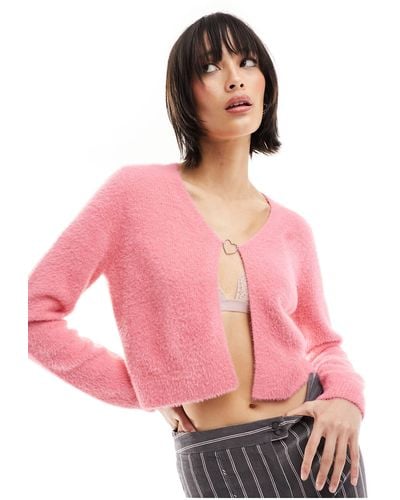 ONLY Cropped Cardigan With Heart Clasp - Pink