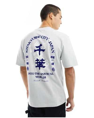 River Island T-shirt grigia a maniche corte con stampa sul retro - Bianco
