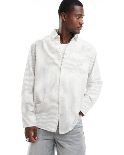 Jack & Jones Super Oversized Striped Linen Long Sleeve Shirt - White