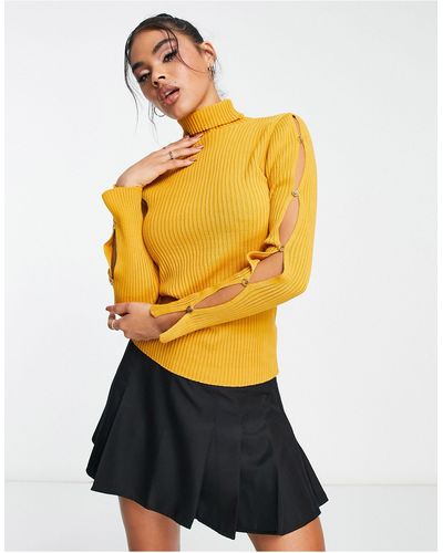 I Saw It First Roll Neck Sweater With Cut Out Sleeves - Yellow