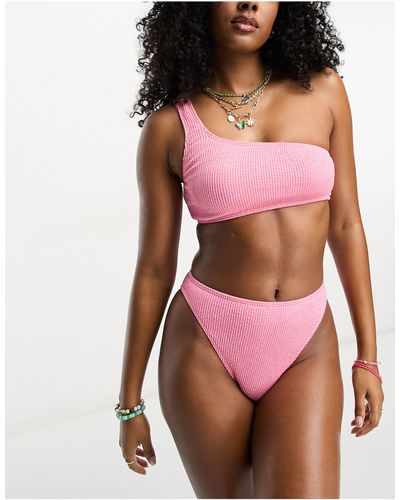 South Beach Textured One Shoulder Bikini Top - Pink