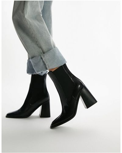 TOPSHOP Ocean - bottines chelsea à talon et bout carré - Gris