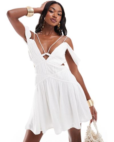 ASOS Gathered Draped Strap Detail Mini Dress - White